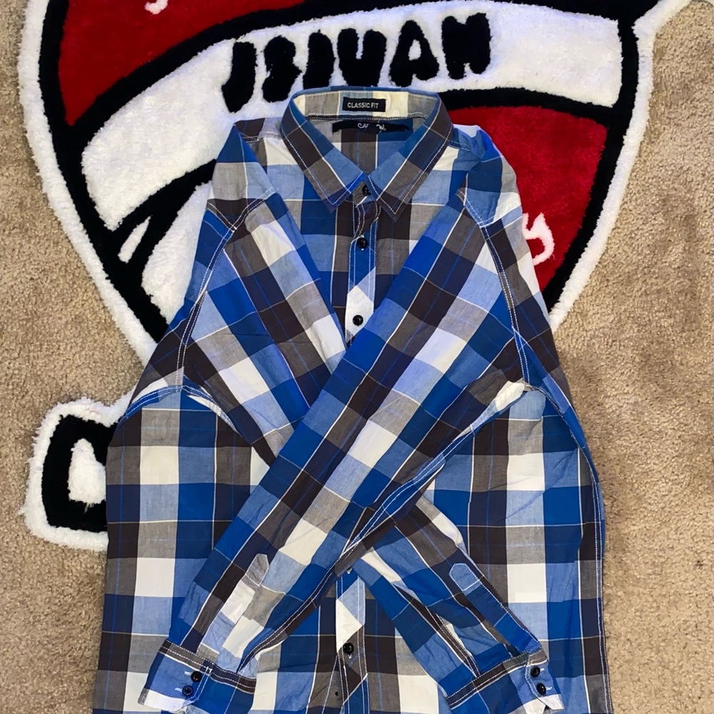 Blue & Black Plaid Polo Long Sleeve